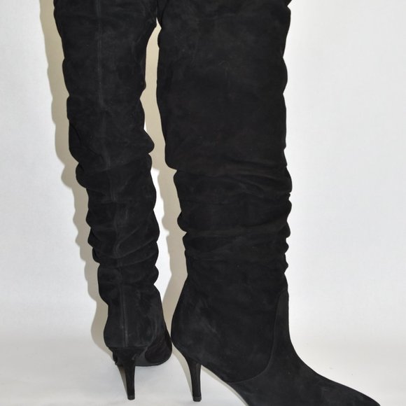 STUART WEITZMAN Lafayette Slouch Boot OVER THE KNEE SUEDE BLACK 5.5 (P4) - Picture 5 of 13